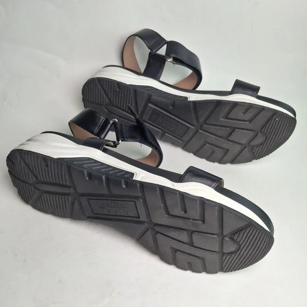 Linea Paolo Rio-L Leather Sandal Shoe Black White 10M Platform Summer Vacation